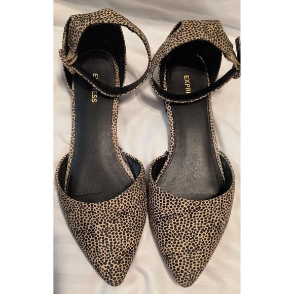 Express Womens Pointed Toe Ankle Strap Leopard Print Flats Size 10 - Picture 1 of 6